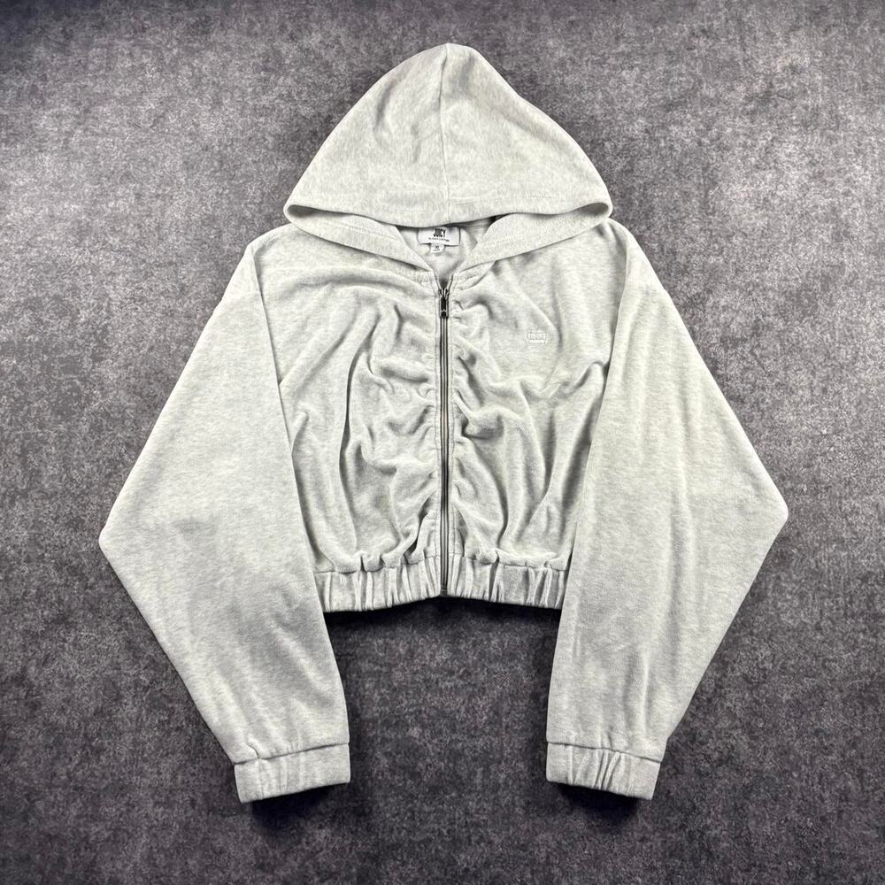 Juicy by Juicy Couture Womens XL Gray Velour Cropped Ruched Crown Zip Hoodie